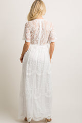 PinkBlush White Lace Mesh Overlay Maxi Dress