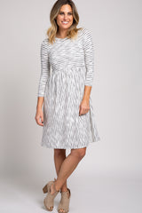 Ivory Ribbed Striped Maternity Midi Dress