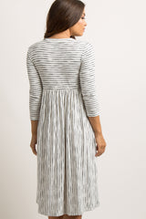 Ivory Ribbed Striped Maternity Midi Dress