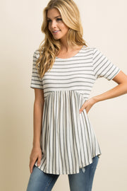 PinkBlush Grey Striped Crisscross Back Peplum Top