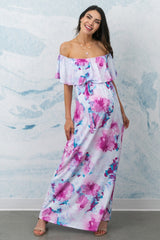 PinkBlush Ivory Floral Ruffle Sash Tie Maternity Maxi Dress