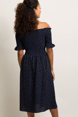 Navy Polka Dot Smocked Dress