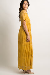 PinkBlush Mustard Lace Mesh Overlay Maxi Dress