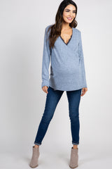 PinkBlush Light Blue Heathered Knit Wrap Tie Maternity/Nursing Top