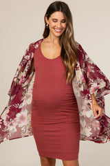 PinkBlush Rust Ribbed Ruched Sleeveless Maternity Dress