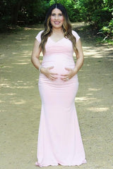 PinkBlush Pink Off Shoulder Wrap Maternity Photoshoot Gown/Dress