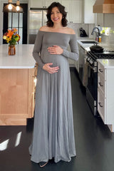 PinkBlush Olive Solid Off Shoulder Maternity Maxi Dress