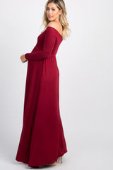 PinkBlush Burgundy Solid Off Shoulder Maternity Maxi Dress