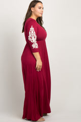 Burgundy Crochet Sleeve Plus Maxi Dress