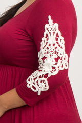 Burgundy Crochet Sleeve Plus Maternity Maxi Dress