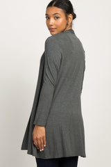 Charcoal Grey Solid Long Sleeve Cardigan