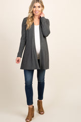 Charcoal Grey Solid Long Sleeve Maternity Cardigan