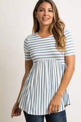 PinkBlush Blue Striped Cross Back Peplum Top