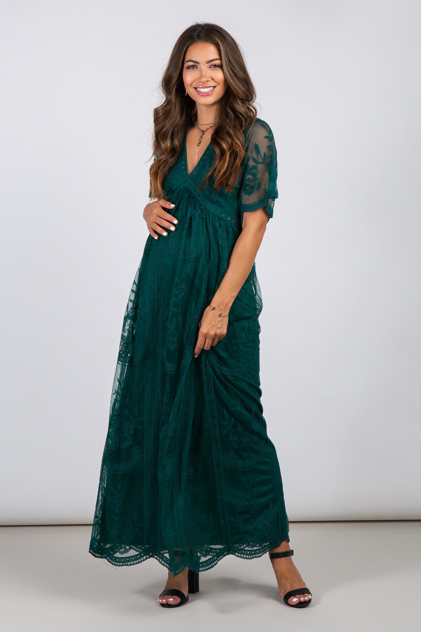 Forest Green Lace Mesh Overlay Maternity Maxi Dress – PinkBlush