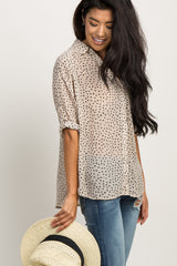 Beige Polka Dot Chiffon Maternity Blouse