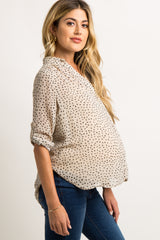 Beige Polka Dot Chiffon Maternity Blouse