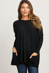 Black Pocketed Dolman Sleeve Top