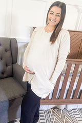 Beige Pocketed Dolman Sleeve Maternity Top