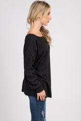 Charcoal Ribbed Button Back Knit Top