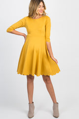 Mustard Solid Scalloped Hem Maternity Dress