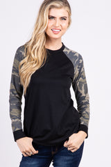 PinkBlush Black Camo Colorblock Maternity Top