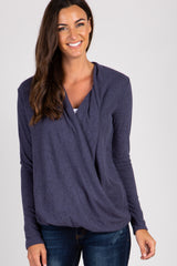 Navy Knit Draped Wrap V-Neck Maternity Nursing Top