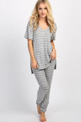 PinkBlush Heather Grey Striped Pocket Front Pajama Set