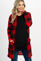 Red Plaid Long Sleeve Maternity Cardigan