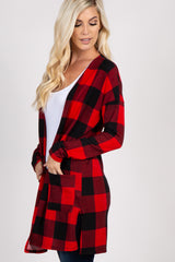 Red Plaid Long Sleeve Cardigan