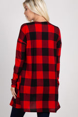 Red Plaid Long Sleeve Cardigan