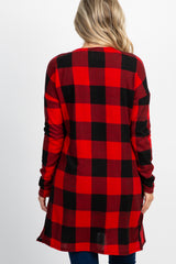 Red Plaid Long Sleeve Maternity Cardigan