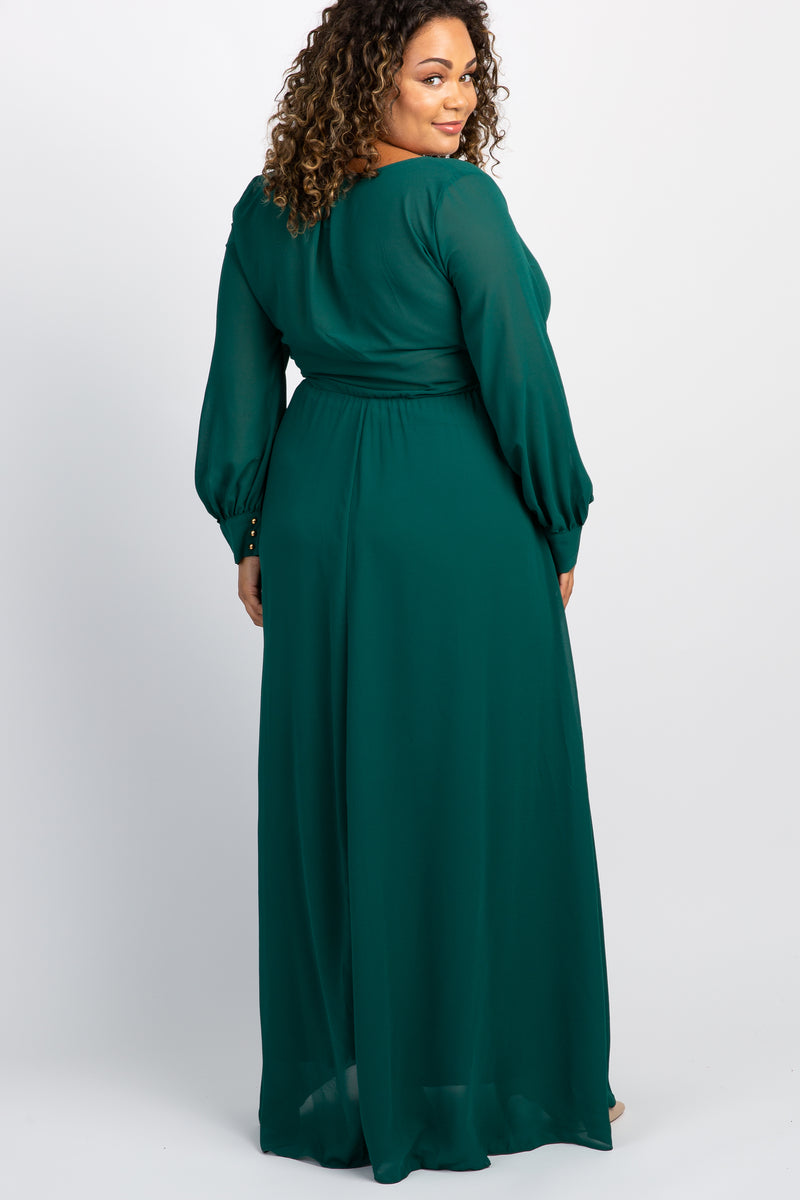 Green Chiffon Long Sleeve Pleated Plus Maternity Maxi Dress – PinkBlush