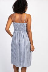 Navy Striped Sweetheart Button Front Dress