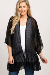 Black Swiss Dot 3/4 Sleeve Chiffon Maternity Cover Up