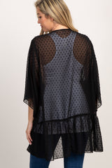 Black Swiss Dot 3/4 Sleeve Chiffon Maternity Cover Up