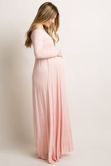 PinkBlush Petite Pink Solid Off Shoulder Maternity Maxi Dress