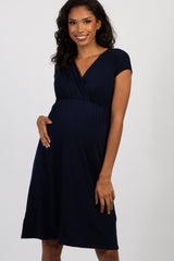 PinkBlush Navy Blue Draped Maternity/Nursing Dress