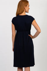 PinkBlush Navy Blue Draped Nursing Dress