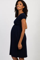 PinkBlush Navy Blue Draped Maternity/Nursing Dress