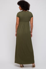 PinkBlush Olive Draped Nursing Maxi Dress