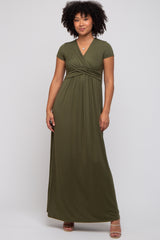 PinkBlush Olive Draped Maternity/Nursing Maxi Dress