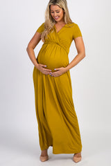 Mustard Draped Maternity/Nursing Maxi Dress