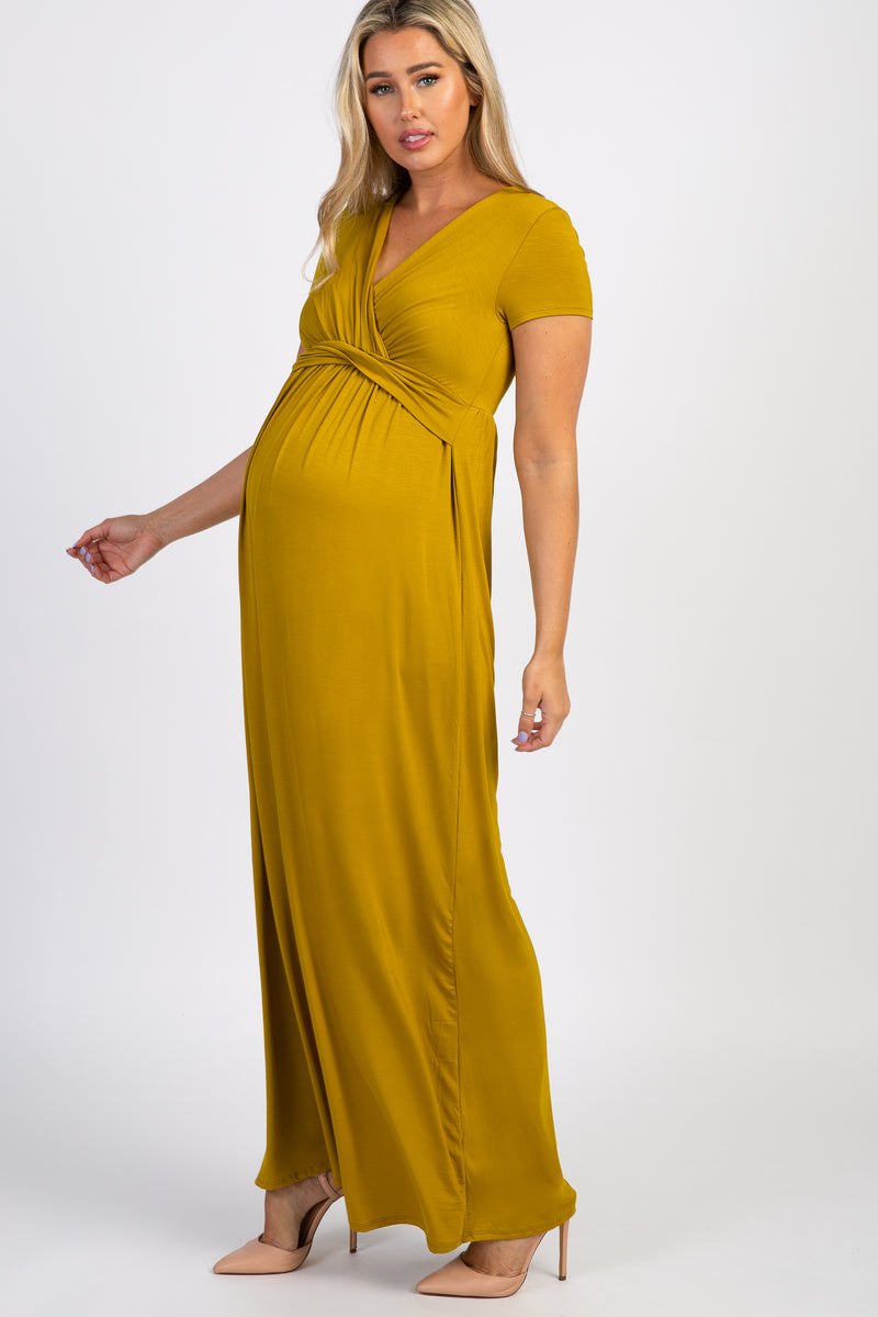 Mustard Draped Maternity/Nursing Maxi Dress – PinkBlush