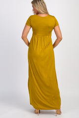 Mustard Draped Maternity/Nursing Maxi Dress