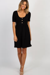 PinkBlush Black Solid Button Front Maternity Dress