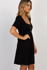 PinkBlush Black Solid Button Front Dress