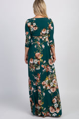 PinkBlush Green Rose Print Sash Tie Maternity Maxi Dress