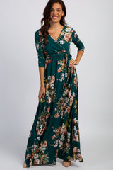 PinkBlush Green Rose Print Sash Tie Maternity Maxi Dress