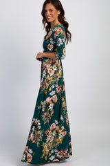 PinkBlush Green Rose Print Sash Tie Maxi Dress