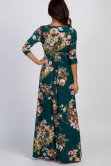 PinkBlush Green Rose Print Sash Tie Maxi Dress